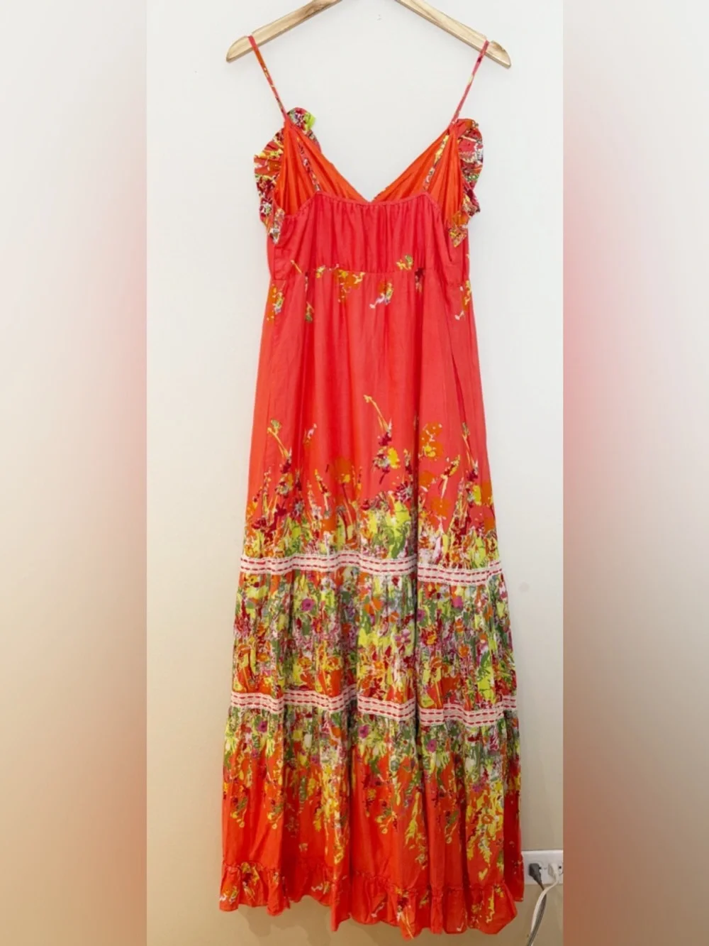 🧡 Alberto Makali Floral Tiered Maxi Dress | Orange | Size L - Picture 2 of 9